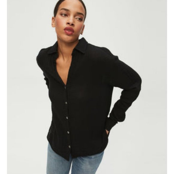 Anthropologie Michael Stars Blouse Oversized Button Down Relaxed Black S - Picture 1 of 10